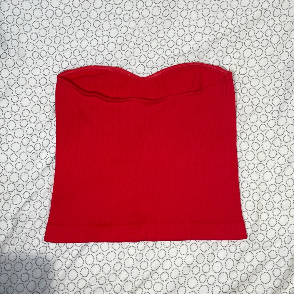 Red Ribbed Tube Top - Picture 2 of 5